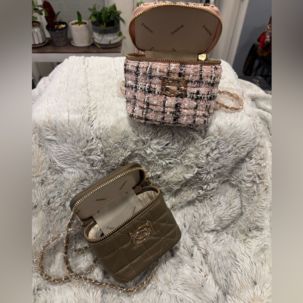 bebe Pink Tweed and Olive Quilted Mini Bags ~~~ PRICED SEPARATELY